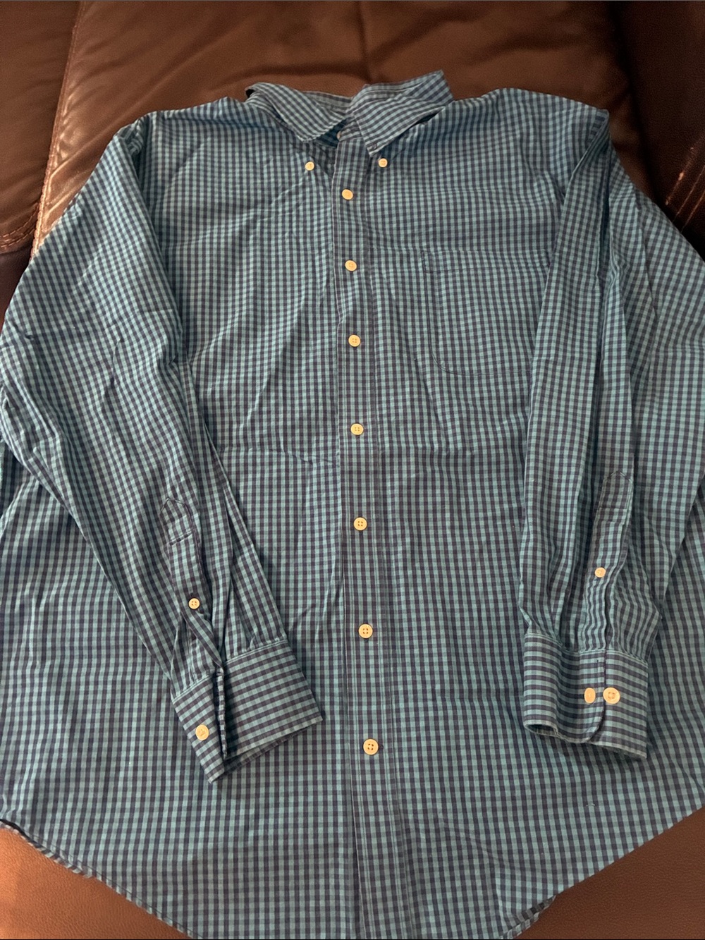 Lands' End Blue Gingham Button-Down Shirt 18- 35 Traditional Fit